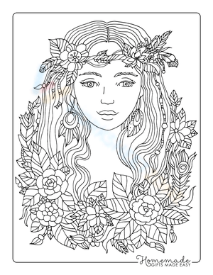 Beautiful Forest Maiden Floral Coloring Page