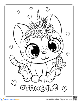 Cute Caticorn with Flowers Kawaii Coloring