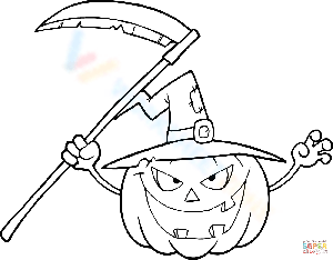 Pumpkin with Scythe Illustration