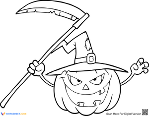 Pumpkin with Scythe Illustration