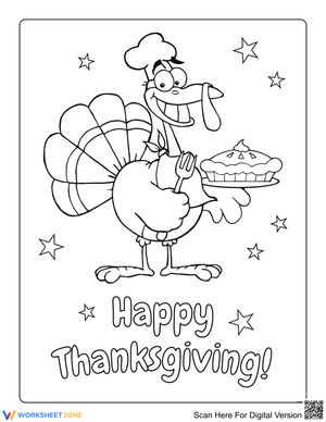 Turkey Chef with Pie: Thanksgiving Worksheet