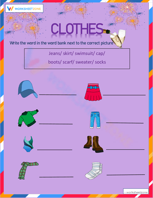 Clothes Worksheet for Learning and Activities