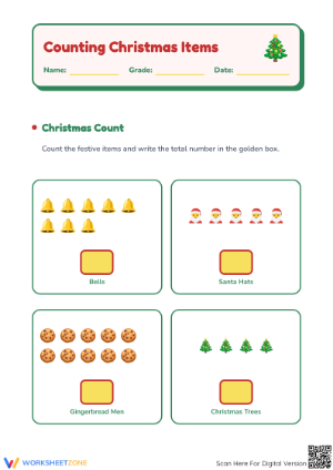Printable Christmas Counting Worksheet | Kindergarten Math