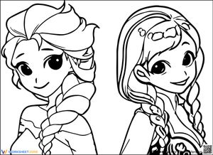 Chibi Elsa and Anna Coloring Page | Essential Printable