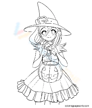 Beautiful Witch with Pumpkin Lights