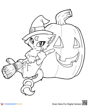 Witch Cat with Pumpkin