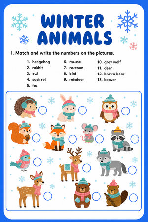Winter Animals Vocabulary Worksheet | Grade 1 Printable