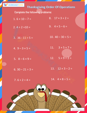 Thanksgiving Order of Operations Worksheet