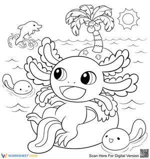 Fun Axolotl Going to the Beach Coloring Pages