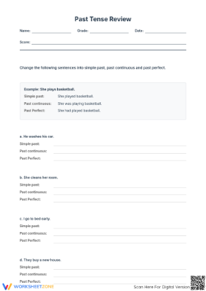 Past Tense Verbs Worksheet | Grade 8 ELA Printable