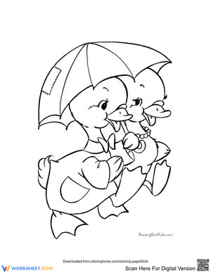 Ducks and Umbrella Printable Coloring Page | Grade K-5