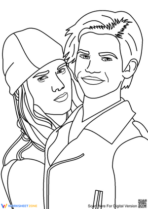 Young Couple Character Coloring Page