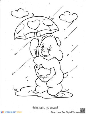 Care Bear in the Rain | Printable Coloring Worksheet