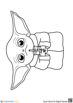 Baby Yoda and Drink Coloring Worksheet