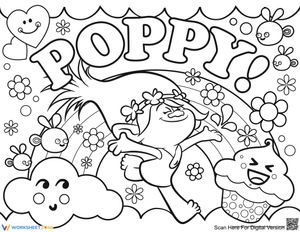 Poppy Troll Fun Coloring Page Worksheet