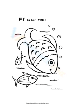F is for Fish Coloring Page Worksheet