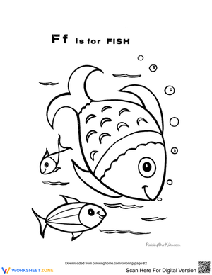 F is for Fish Coloring Page Worksheet
