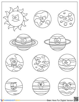 Chibi Solar System Printable Coloring Worksheet