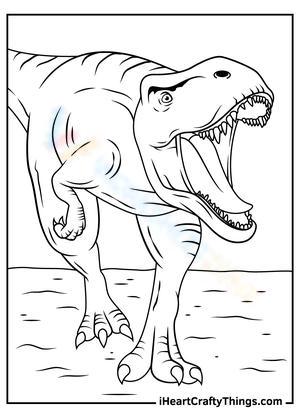 T-Rex Dinosaur Roaring Coloring Page for Kids