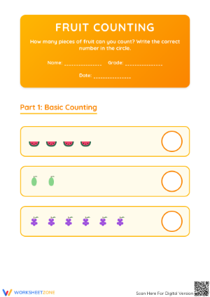 Printable Fruit Counting Worksheet | Grade K Math