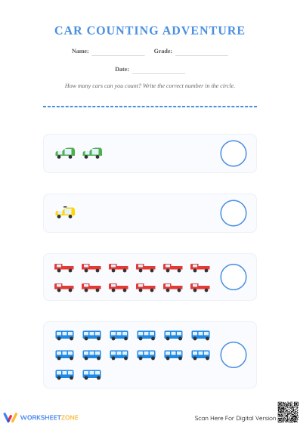 Car Counting Worksheet | Printable Grade K Math