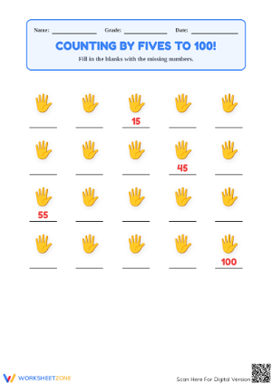Printable Skip Counting by 5s to 100 Worksheet — Grade 2