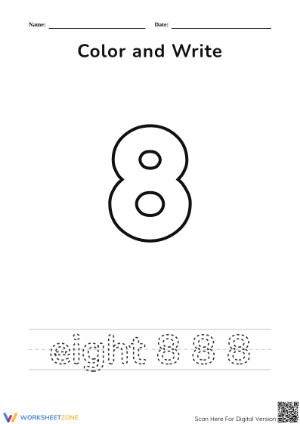 Printable Number Eight Worksheet | Grade K Math