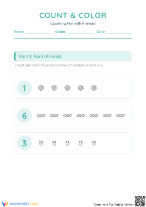Printable Count & Color Worksheet for Kindergarten Math