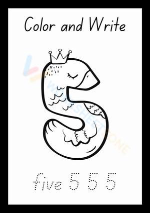 Black and White Animal Number Five Worksheet