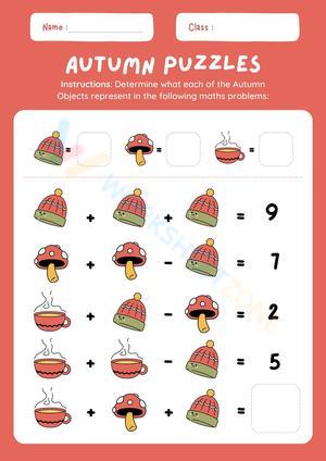 Red Illustrative Autumn Puzzle Worksheet