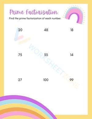 Prime Factorization Math Worksheet