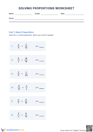 Grade 7 Solving Proportions — Printable No-Prep Worksheet