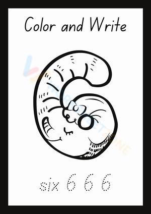 Black and White Animal Number Six Worksheet