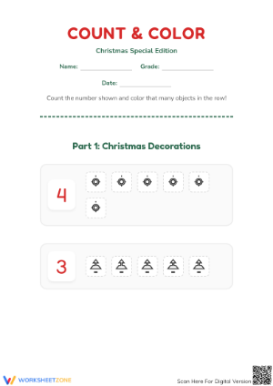 Printable Christmas Counting Worksheet | Grade K Math