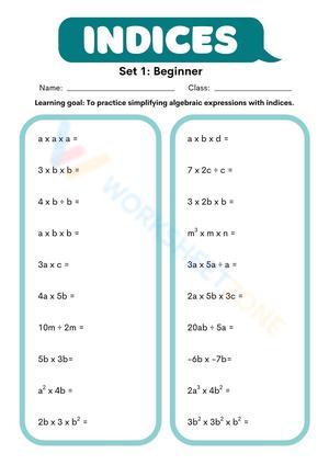 Green Minimalist Simplifying Indices Maths Worksheet