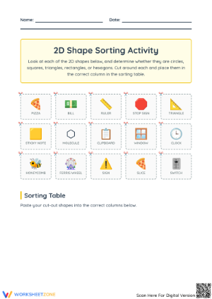 Grade K 2D Shape Sorting — Printable No-Prep Worksheet