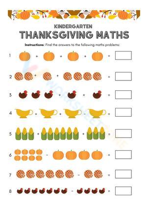 Thanksgiving Kindergarten Math Worksheet