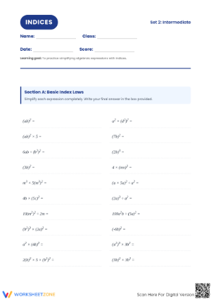 Simplifying Indices Worksheet | Grade 8 Math Essential