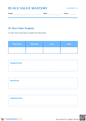 Essential Place Value Template Worksheet | Grade 2-4