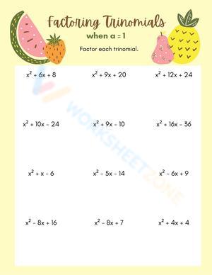 Factoring Trinomials when a = 1 Math Worksheet