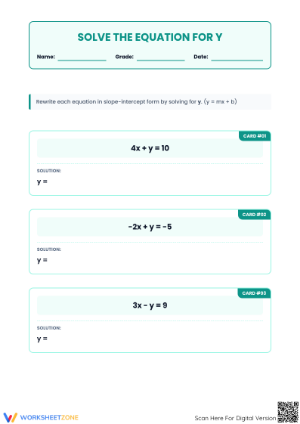 Printable Solve for y Task Cards | Algebra 1 Equations