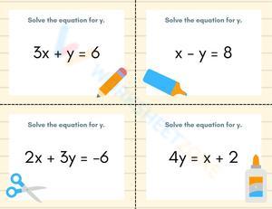 Solve the Equation for y Math Worksheet Task Cards