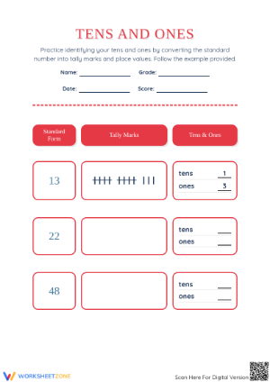 Printable Tens and Ones Math Worksheet | Grade 1 Essential
