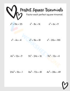 Perfect Square Trinomials Math Worksheet