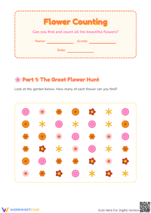 Essential Flower Counting Worksheet | Grade K Printable