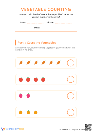 Printable Vegetable Counting Worksheet | Grade K Math