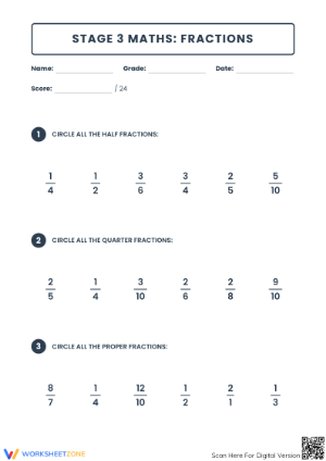 Essential Grade 4 Fractions Worksheet: Stage 3 Maths Aligned