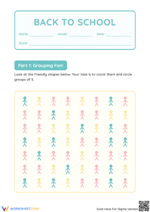Printable Back to School Grouping Math Worksheet | Grade 1
