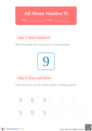 Number 9 Worksheet — Printable No-Prep Kindergarten Math