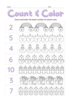 Count & Color Unicorn Cats | Essential Grade K Math